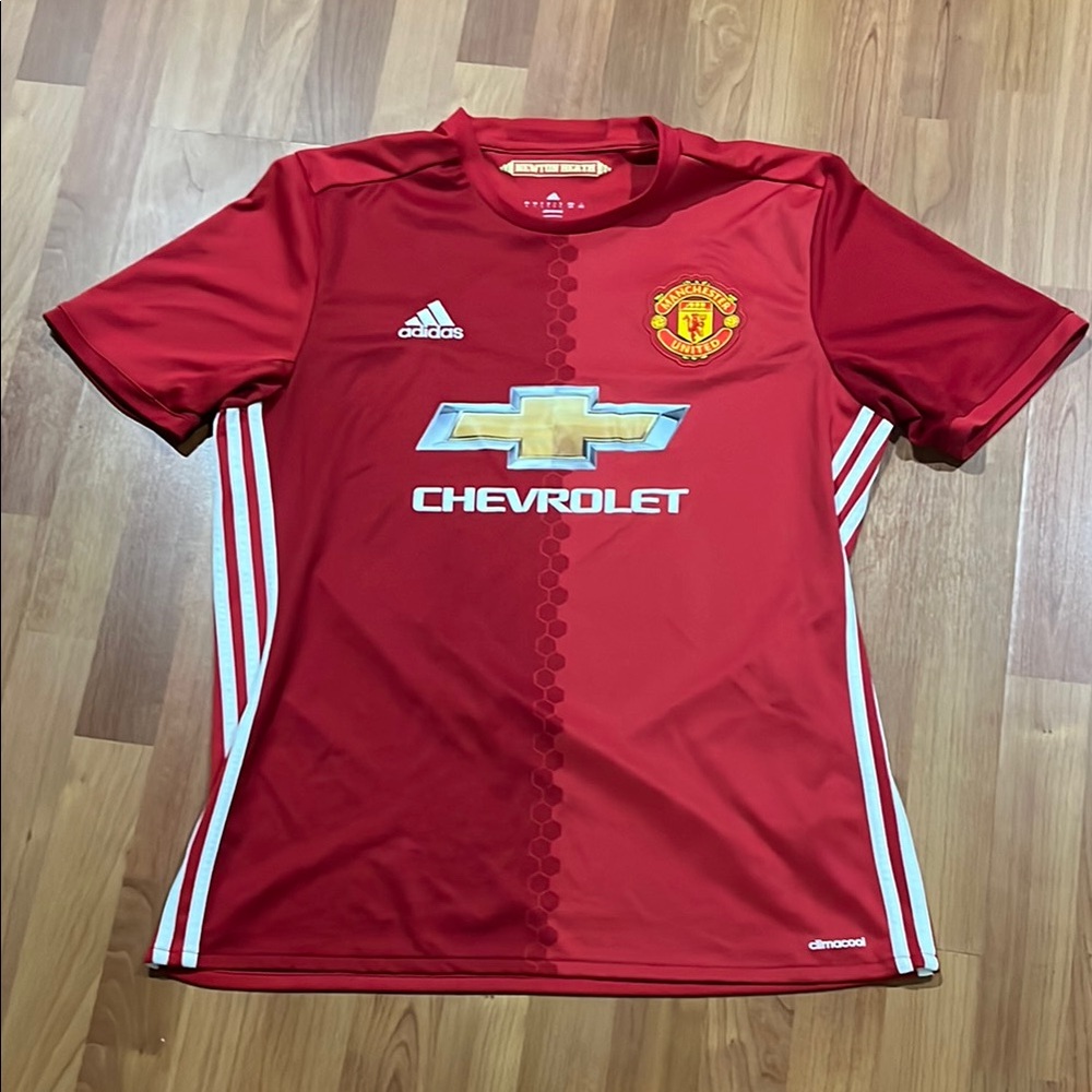 Adidas Red Manchester United Soccer Jersey with Team Crest
